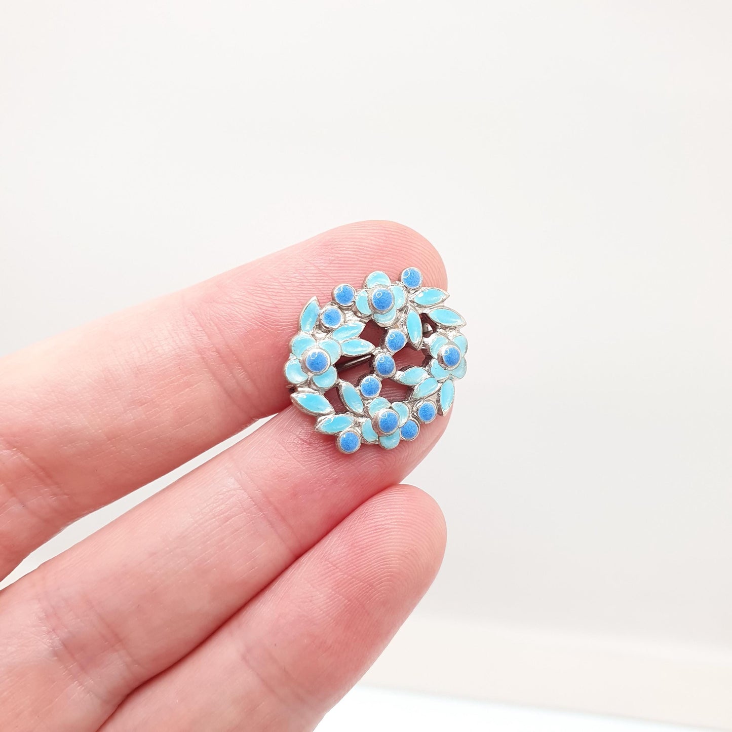 Old Vintage Bernard Instone Enamel Solid Silver Brooch Blue Flowers Forget Me Not Genuine 1930s Jewelry Jewellery