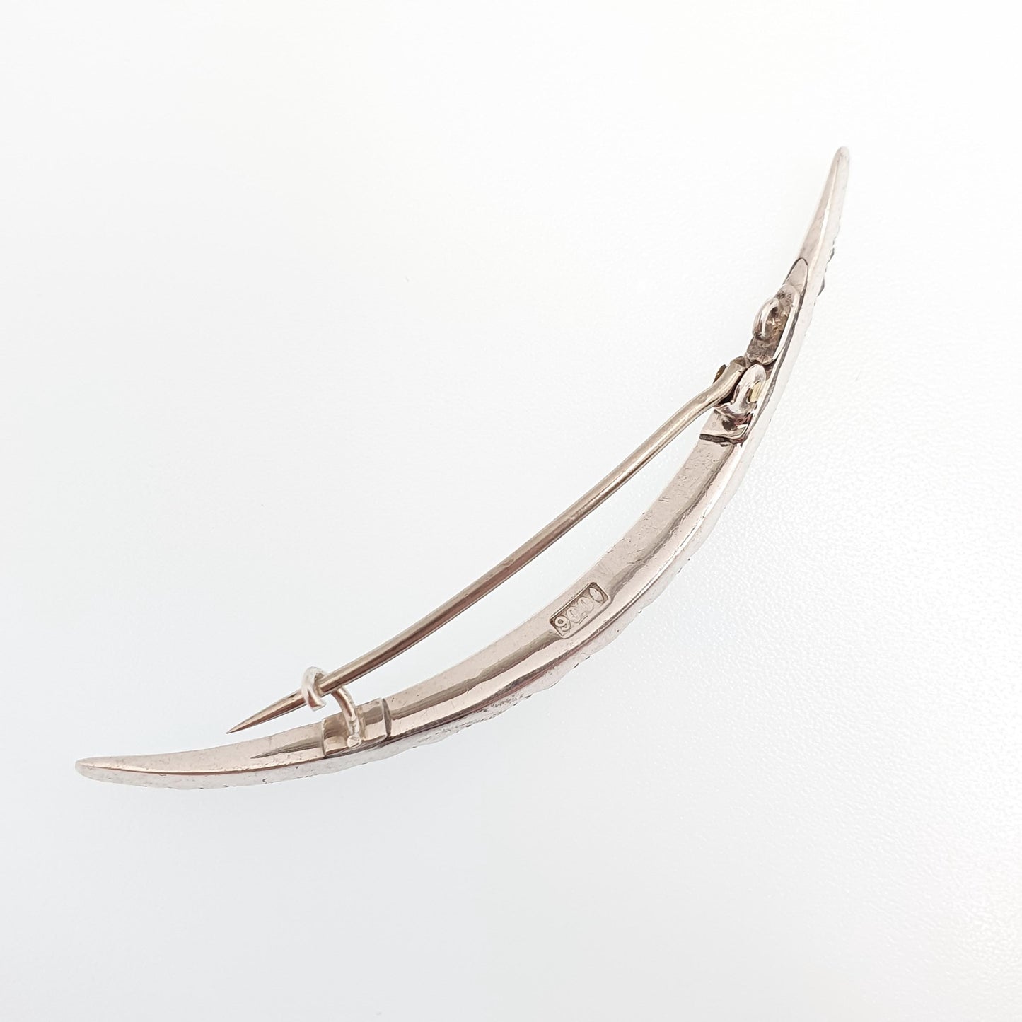 Antique Solid Silver Diamond Paste Crescent Moon Brooch Victorian Sparkly Vintage Celestial Jewelry Jewellery 1800s Genuine