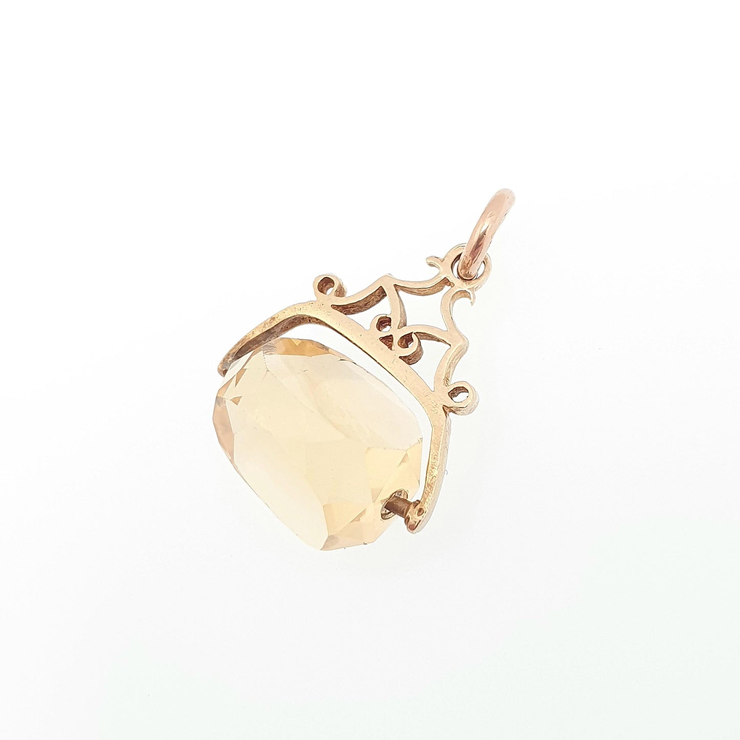 Vintage 9ct 9k Gold Citrine Spinner Fob Pendant Necklace Gemstone Albert Style Genuine Solid 375 Hallmark Vintage Jewellery Jewelry