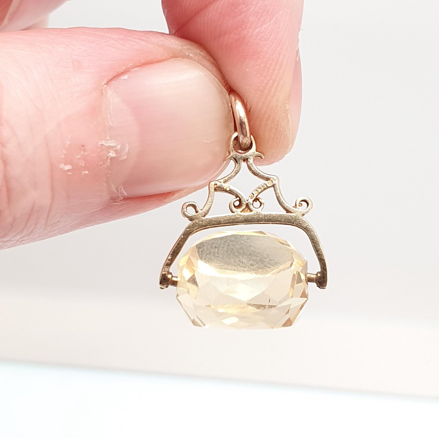 Vintage 9ct 9k Gold Citrine Spinner Fob Pendant Necklace Gemstone Albert Style Genuine Solid 375 Hallmark Vintage Jewellery Jewelry