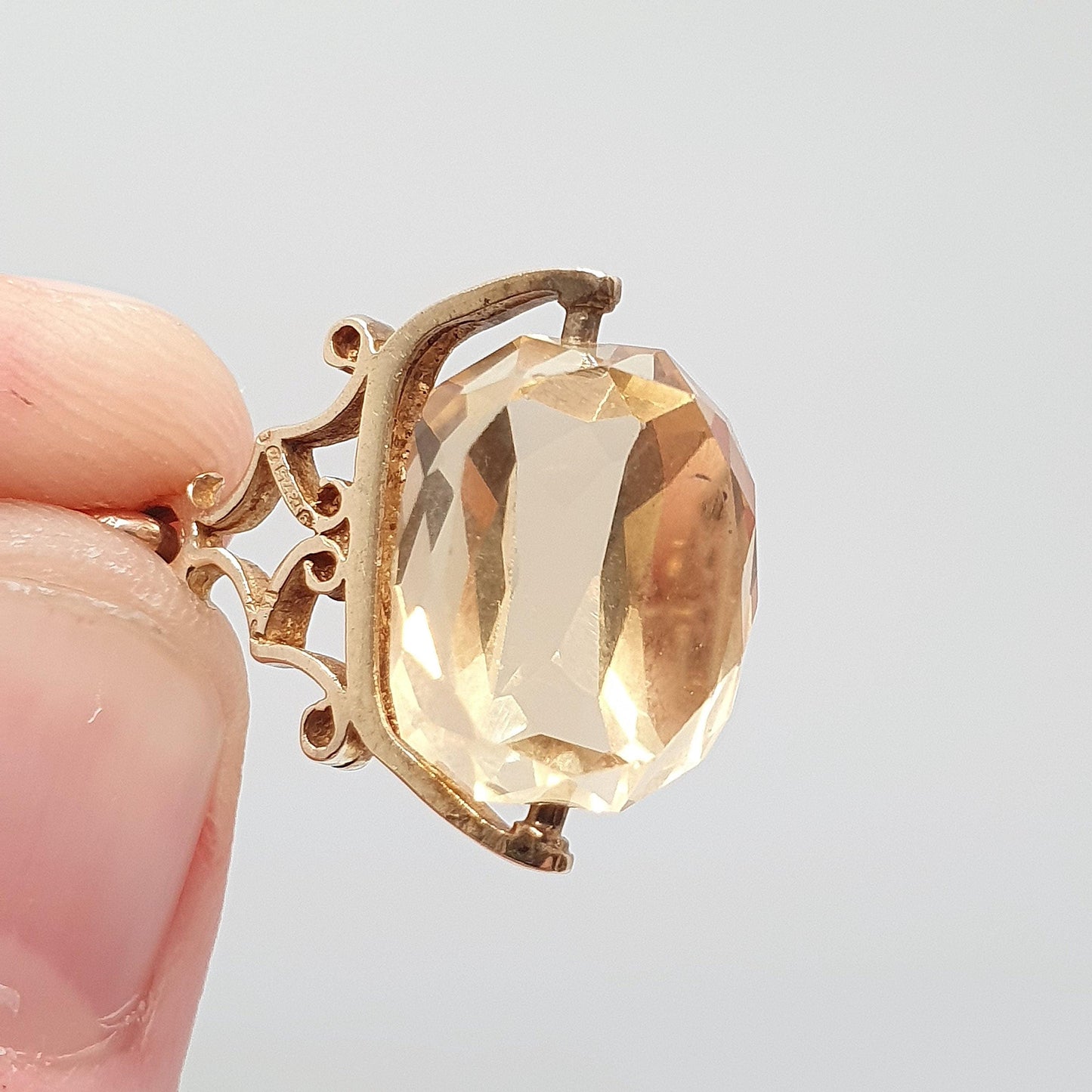 Vintage 9ct 9k Gold Citrine Spinner Fob Pendant Necklace Gemstone Albert Style Genuine Solid 375 Hallmark Vintage Jewellery Jewelry