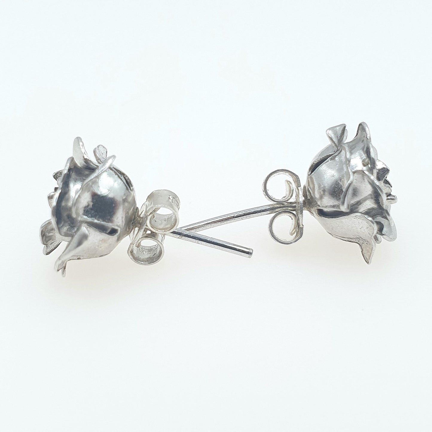 RESERVED/SOLD DON Vintage Solid Silver Rose Flower Stud Earrings Handmade Floral Bloom Rosebuds Sweet Gift