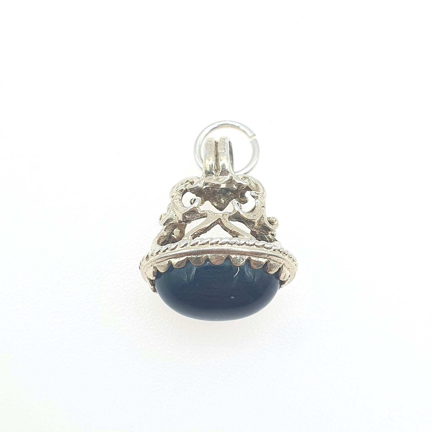 Vintage Sterling Silver Sapphire Paste Fob Pendant Victorian Style Albert Chain Blue Necklace Vintage Ladies Womens Jewelry Jewellery