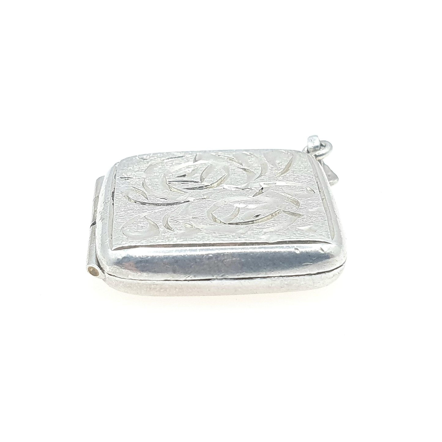 Vintage Sterling Silver Square Locket Necklace Pendant Engraved Picture Photo Keepsake Gift Womens Unisex Jewelry Jewellery