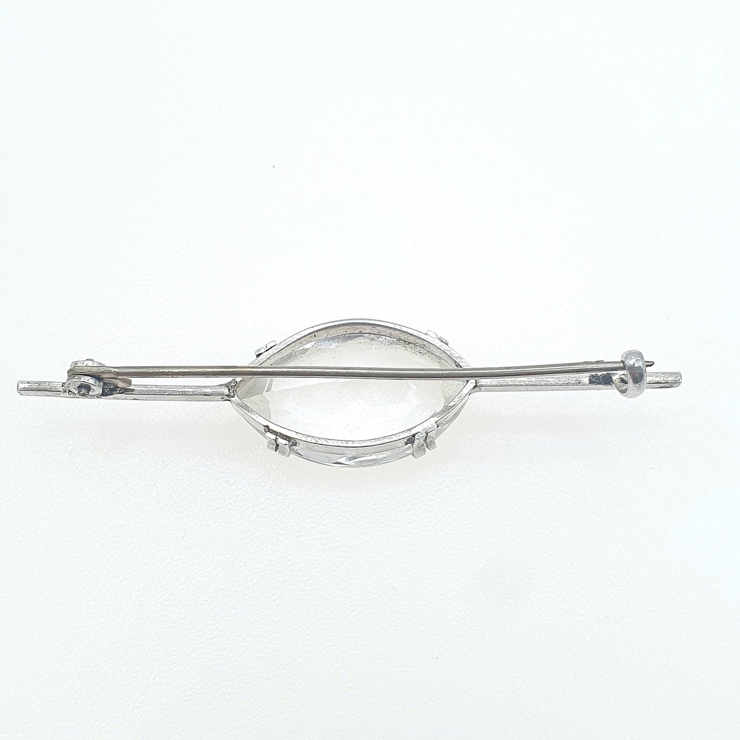 Antique Solid Silver Rock Crystal Brooch Marquise Cut White Quartz Bar Pin Clear Womens Unisex Jewelry Jewellery
