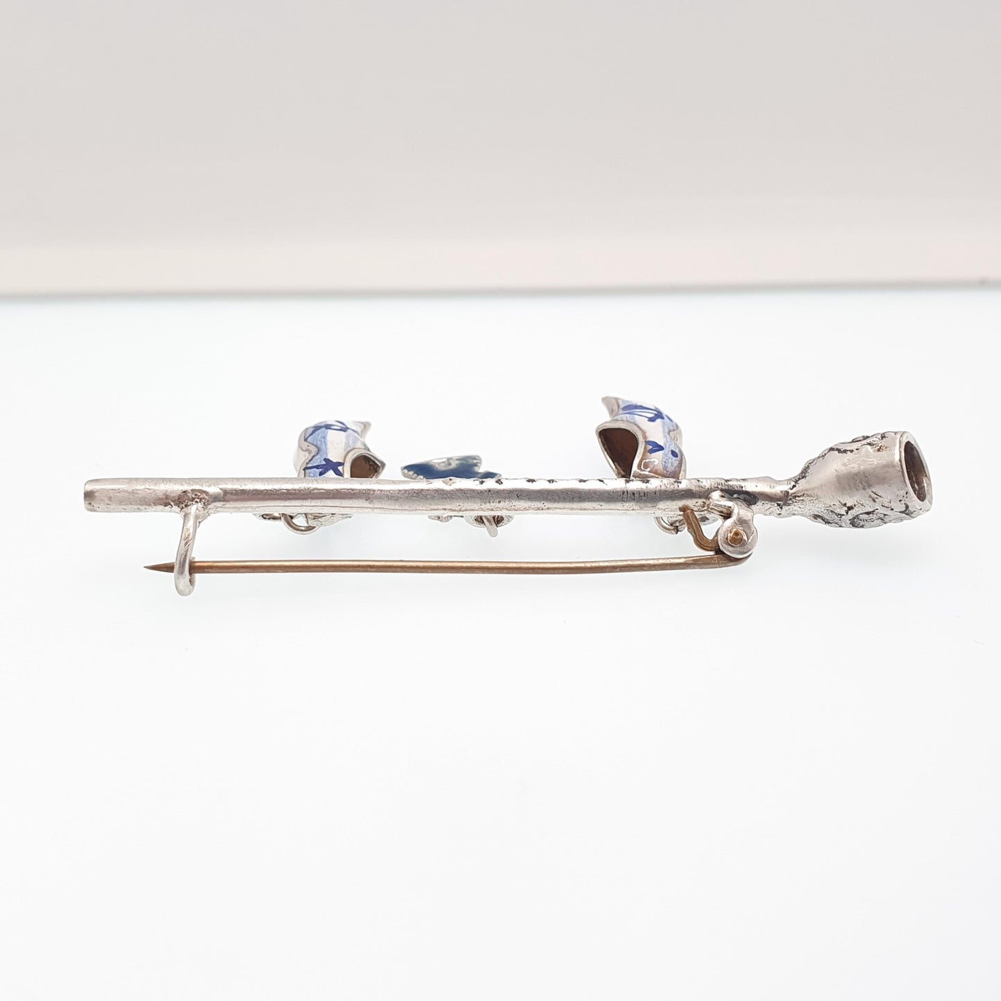 Antique Dutch Solid Silver Pipe Clog Windmill Brooch Pin Dutch China Enamel Vintage Charms Jewelry Jewellery