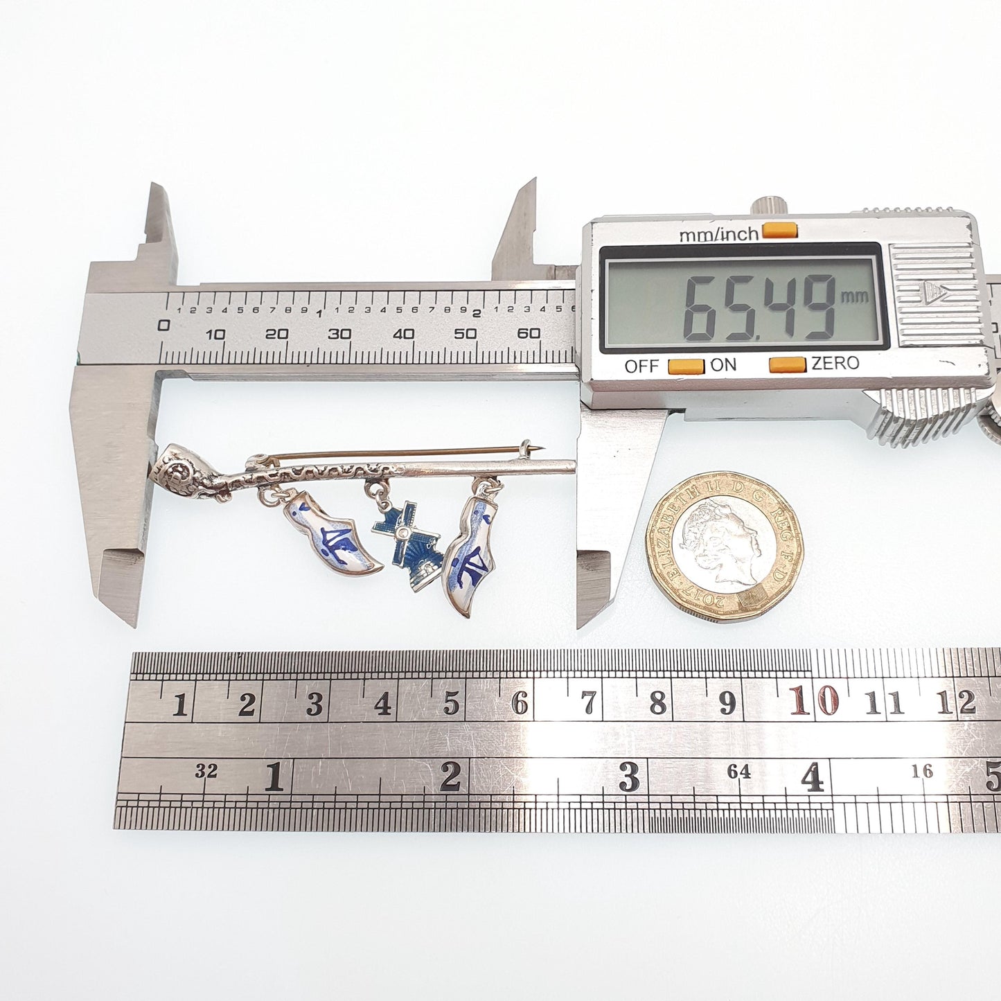 Antique Dutch Solid Silver Pipe Clog Windmill Brooch Pin Dutch China Enamel Vintage Charms Jewelry Jewellery