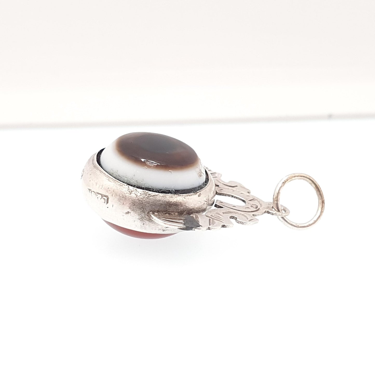 Antique Bullseye Agate Sterling Silver Pendant Necklace Fob Carnelian Womens Jewellery Jewelry Quartz Gemstone