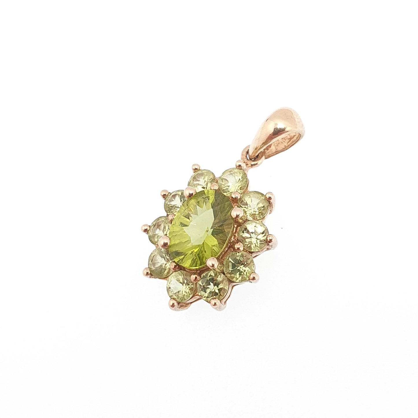 Vintage 9k 9ct Gold Peridot Olivine Necklace Pendant Cluster Halo Lime Green Gemstone Solid 375 Jewelry Jewellery