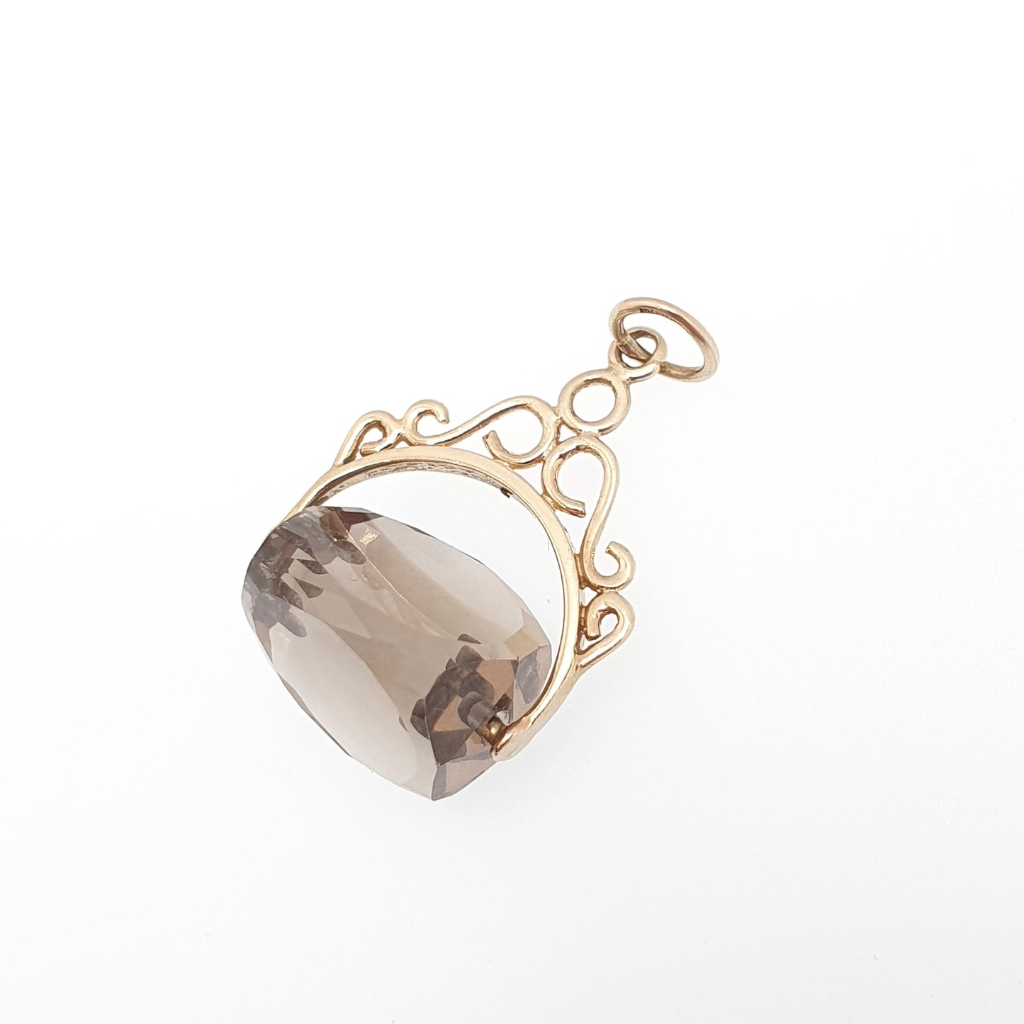 Vintage 9ct 9k Gold Smoky Quartz Spinner Fob Pendant Necklace Gemstone Albert Style Genuine Solid 375 Vintage Jewellery Jewelry