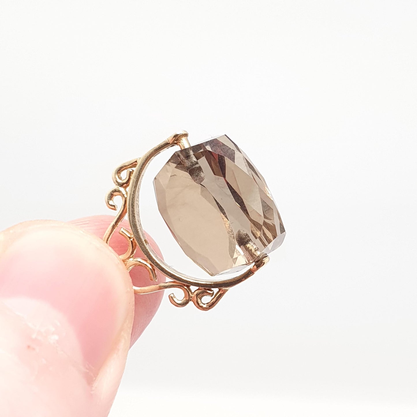 Vintage 9ct 9k Gold Smoky Quartz Spinner Fob Pendant Necklace Gemstone Albert Style Genuine Solid 375 Vintage Jewellery Jewelry