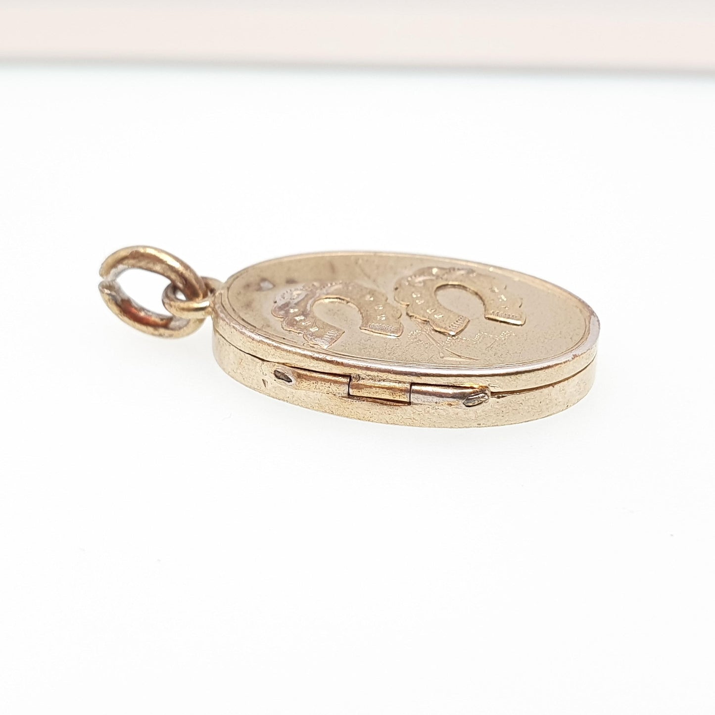 Antique Gold on Silver Horseshoe Locket Victorian 1898 Hallmark Horse Riding Sterling 925 Gold Vermeil Equestrian Necklace Pendant