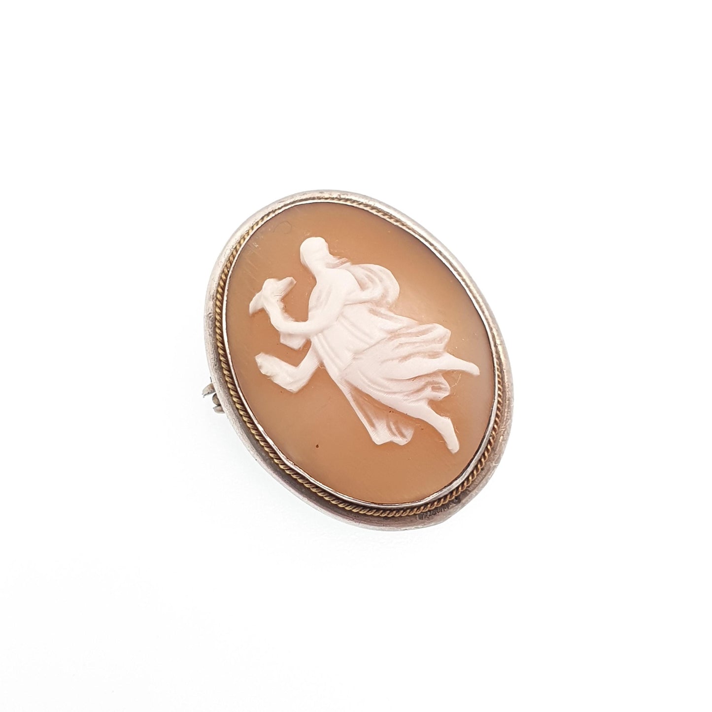 Antique Sterling Silver Grace Cameo Necklace Pendant Brooch Shell Hand Carved Italian Solid 925 Small