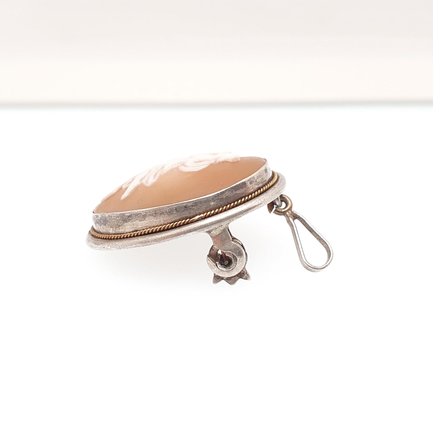 Antique Sterling Silver Grace Cameo Necklace Pendant Brooch Shell Hand Carved Italian Solid 925 Small