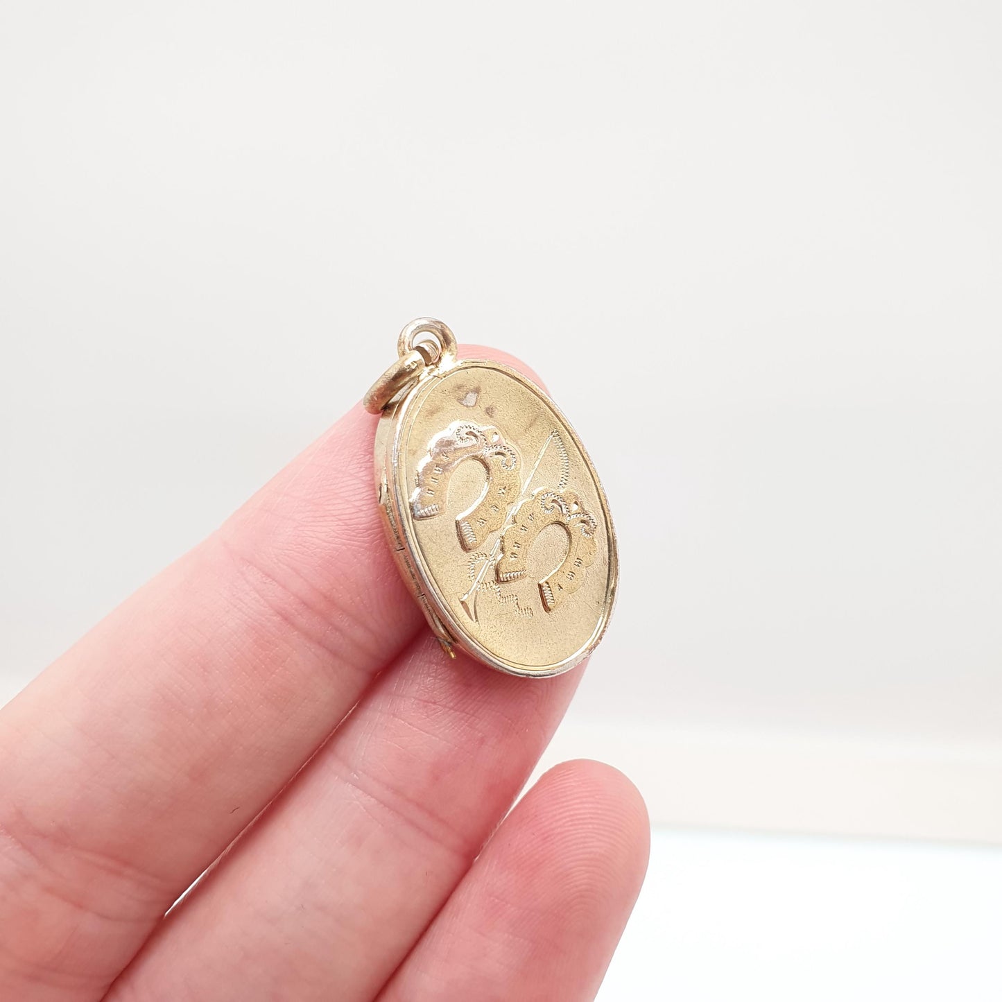 Antique Gold on Silver Horseshoe Locket Victorian 1898 Hallmark Horse Riding Sterling 925 Gold Vermeil Equestrian Necklace Pendant
