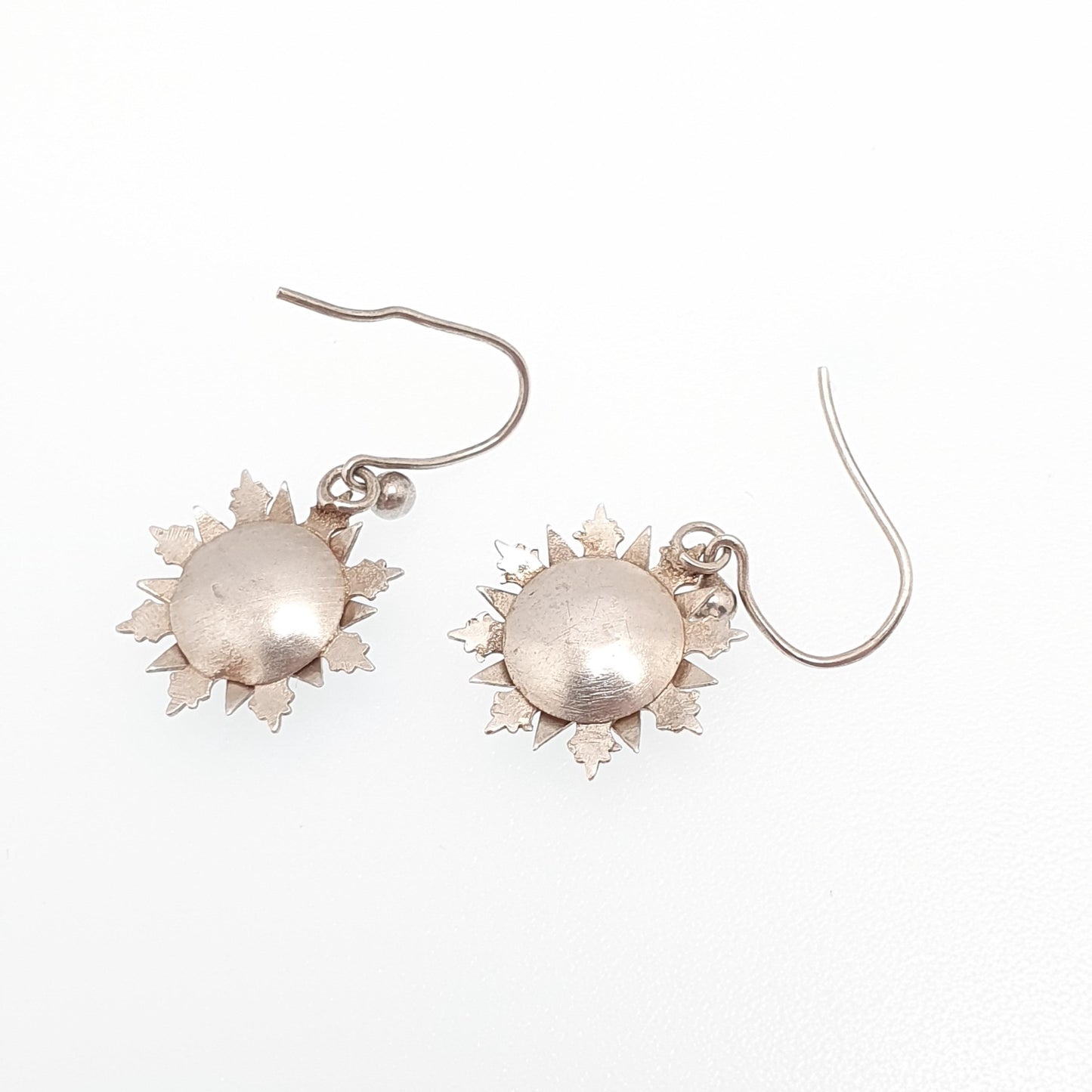 Antique Victorian Solid Silver Star Earrings Engraved Hook Starburst Sunburst Etruscan Genuine 1800s Vintage Jewelry Jewellery