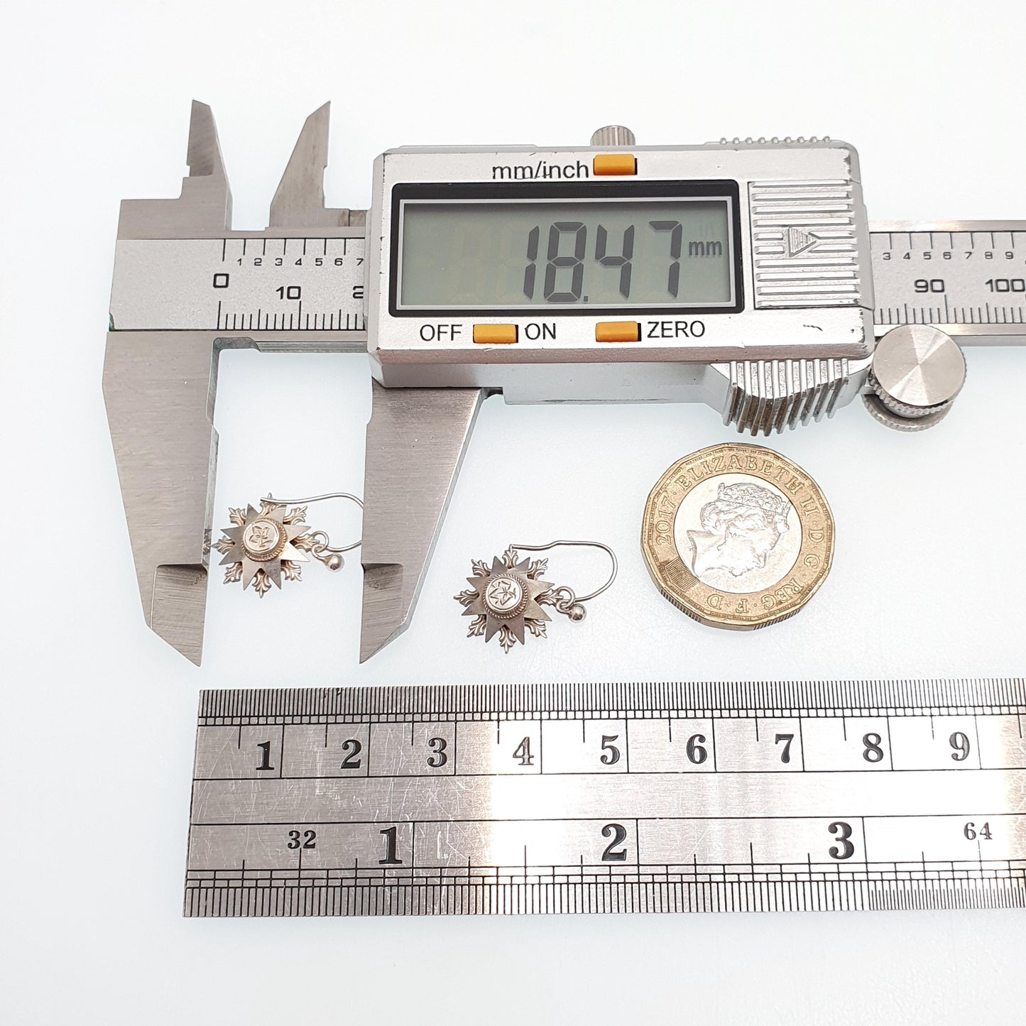 Antique Victorian Solid Silver Star Earrings Engraved Hook Starburst Sunburst Etruscan Genuine 1800s Vintage Jewelry Jewellery