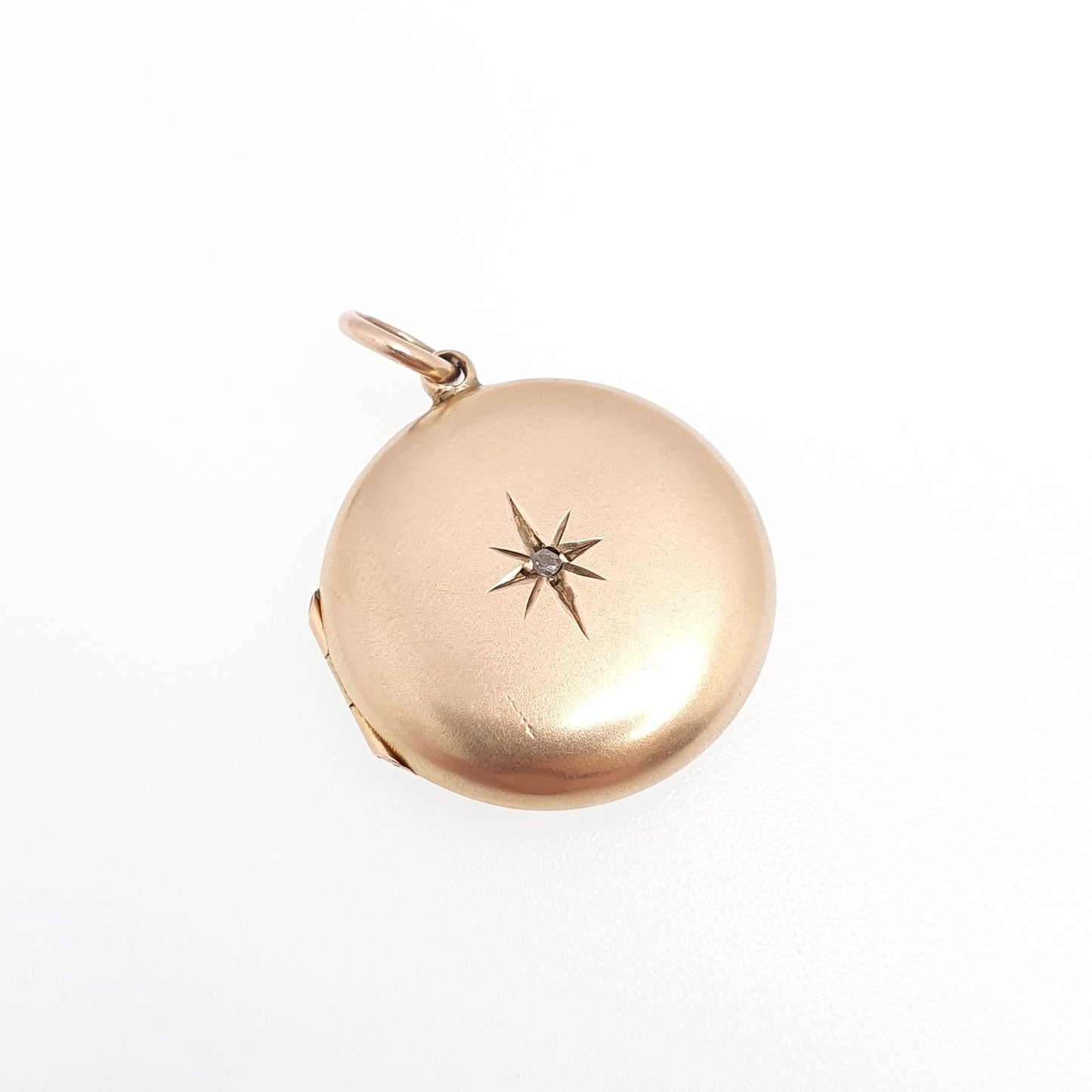 Antique 9ct 9k Gold Diamond Locket Pendant Solid 375 Back & Front Star Centre Necklace Jewelry Jewellery