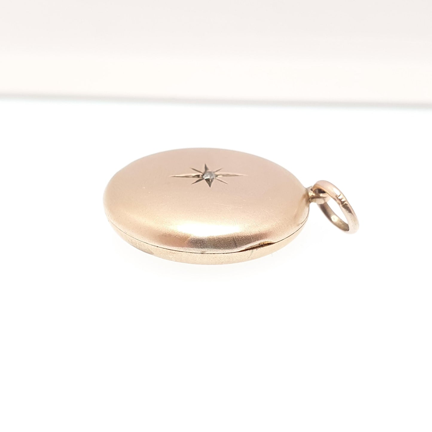 Antique 9ct 9k Gold Diamond Locket Pendant Solid 375 Back & Front Star Centre Necklace Jewelry Jewellery