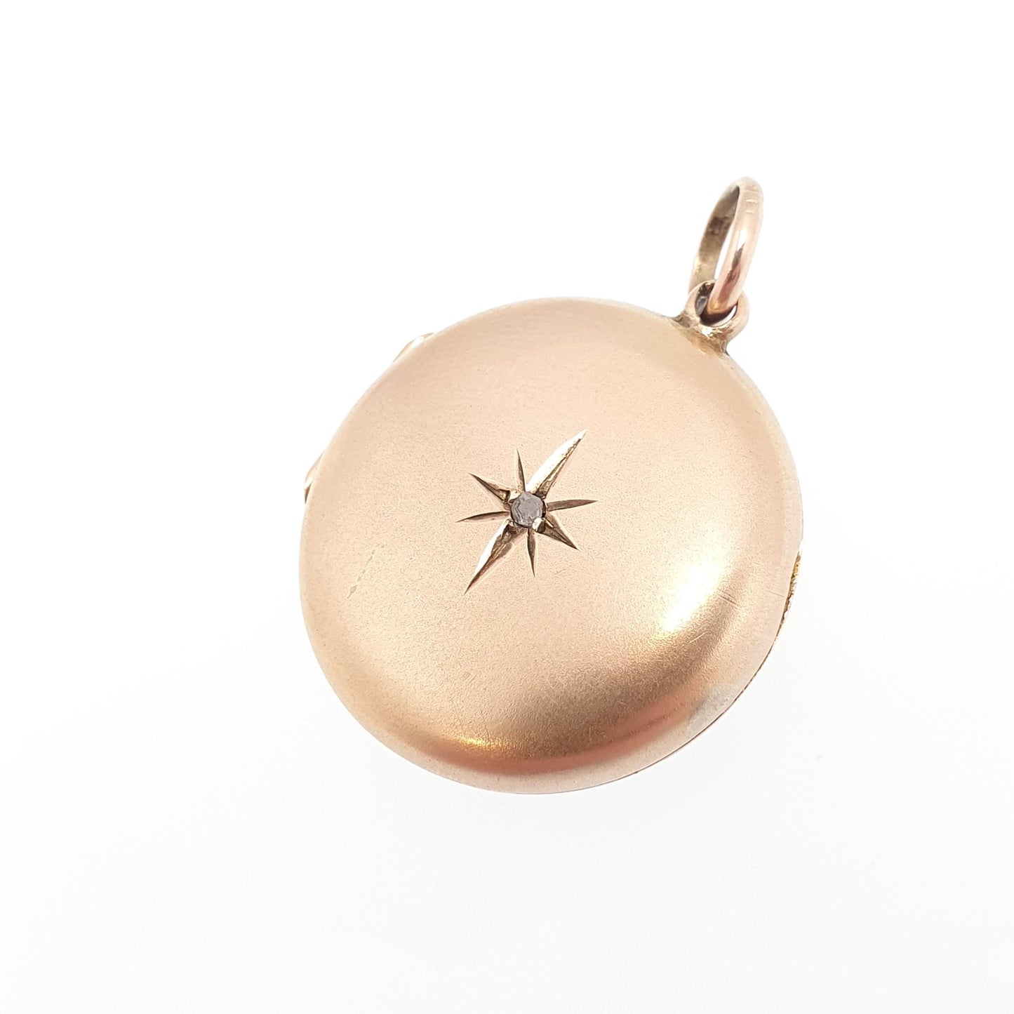 Antique 9ct 9k Gold Diamond Locket Pendant Solid 375 Back & Front Star Centre Necklace Jewelry Jewellery