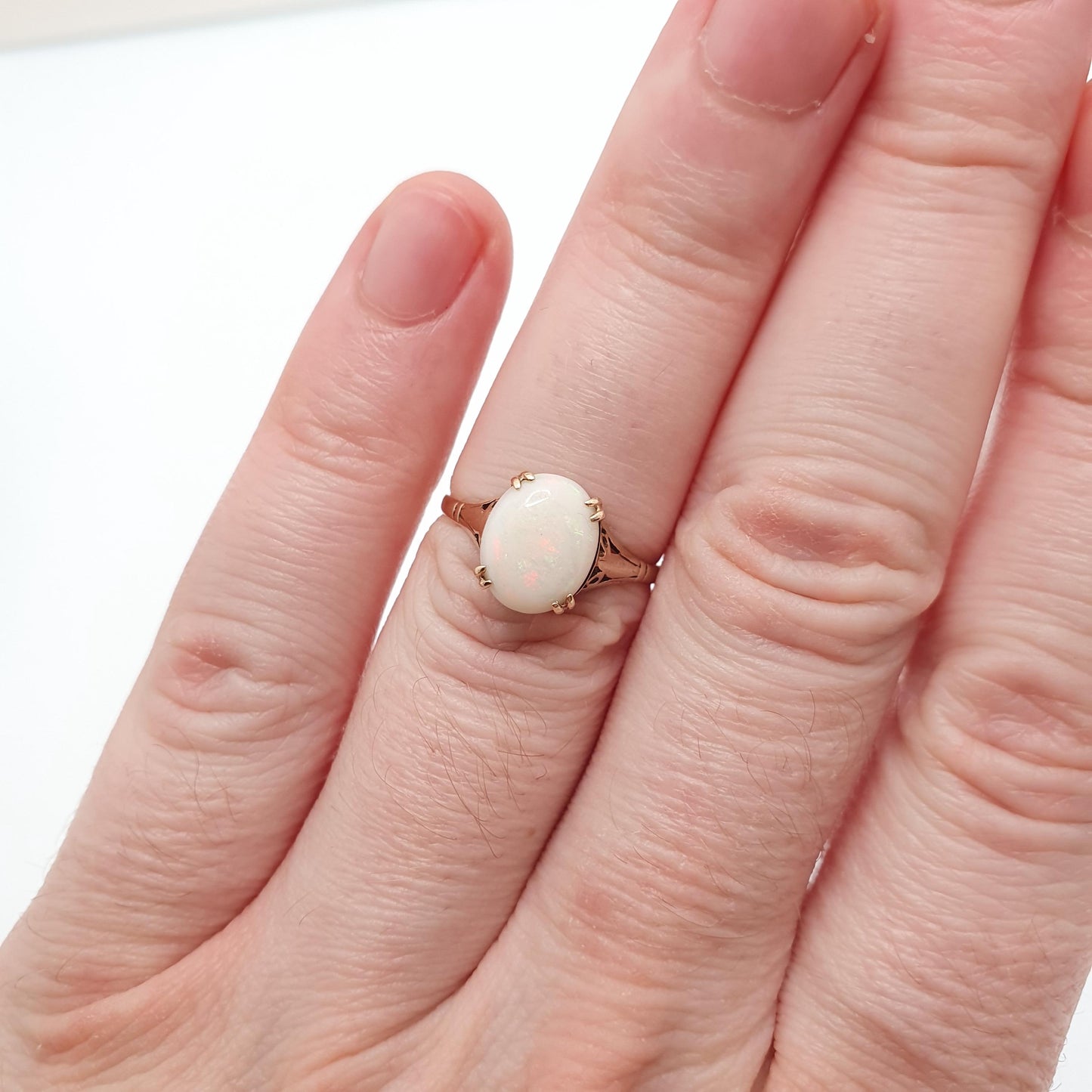 Vintage 9ct 9kt Gold Opal Ring White Solitaire Gemstone Solid 9k Yellow 1970 Hallmarked Big Womens Jewelry Jewellery