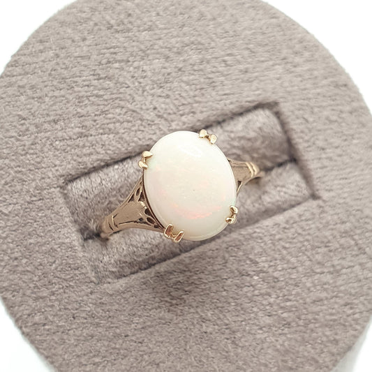 Vintage 9ct 9kt Gold Opal Ring White Solitaire Gemstone Solid 9k Yellow 1970 Hallmarked Big Womens Jewelry Jewellery