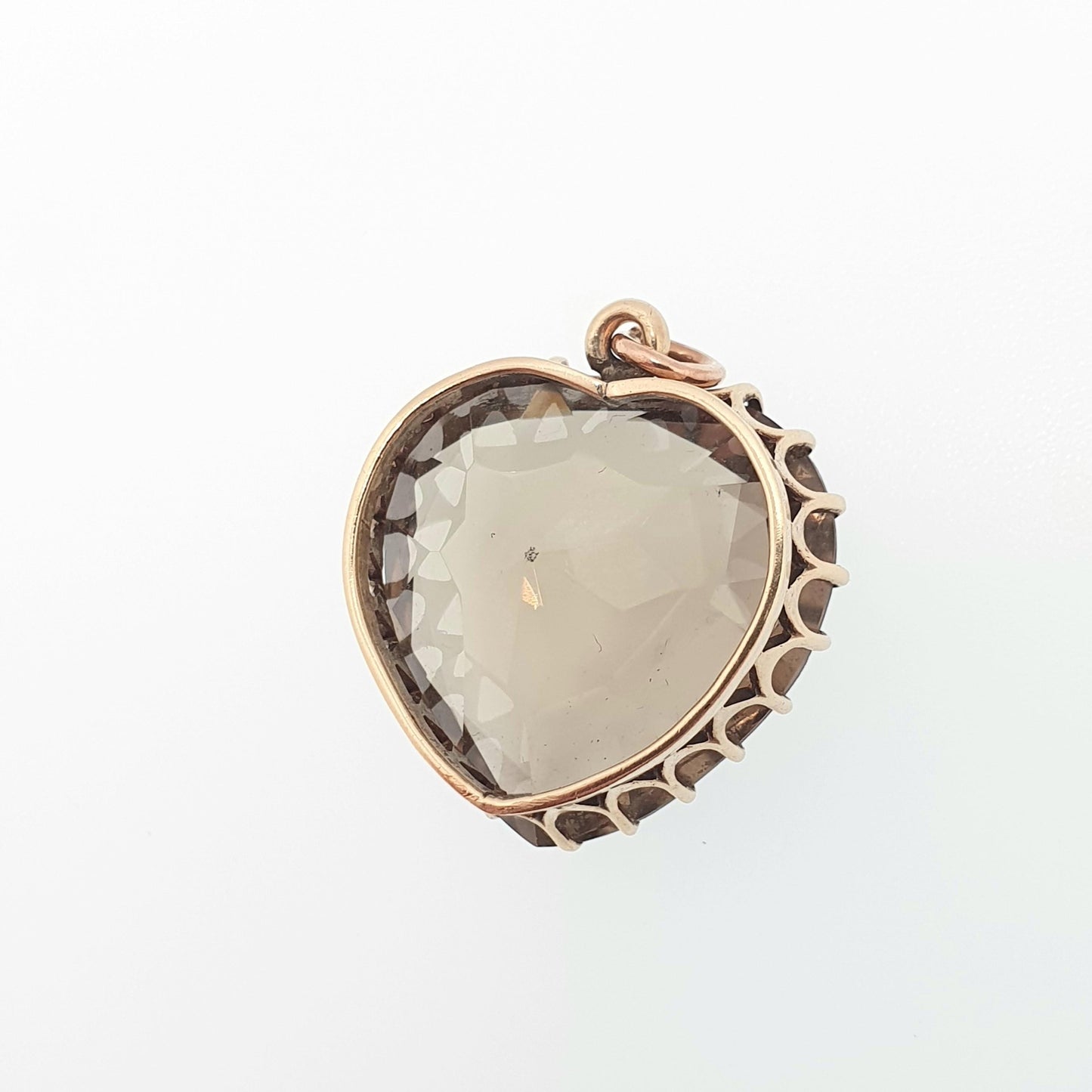 Antique Victorian 9ct 9k Gold Smoky Quartz Heart Pendant Necklace Large Big Gemstone Solid 9kt Vintage