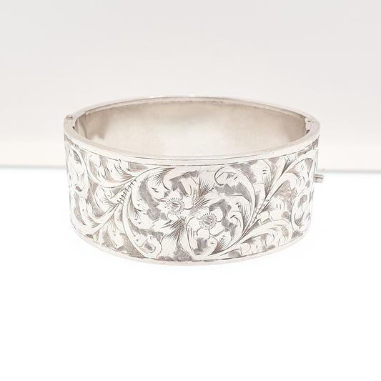 Old Vintage Sterling Silver Snap Bracelet Bangle 1934 Hallmarked Heavy Thick Chunky 30.71g Engraved 925 Womens Jewelry Jewellery
