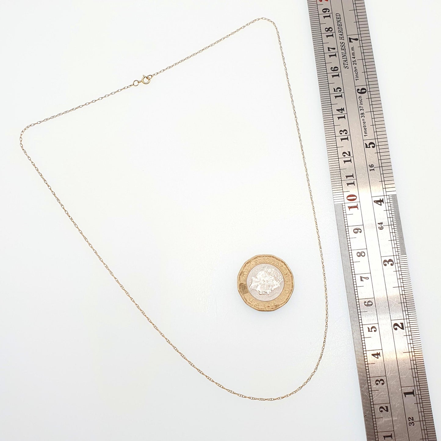 Vintage 9k 9ct Gold Chain Necklace Rope Link 47cm 18.5" 0.60g Twisting Cable Link Helix Long Fine Solid 375 Jewelry Jewellery