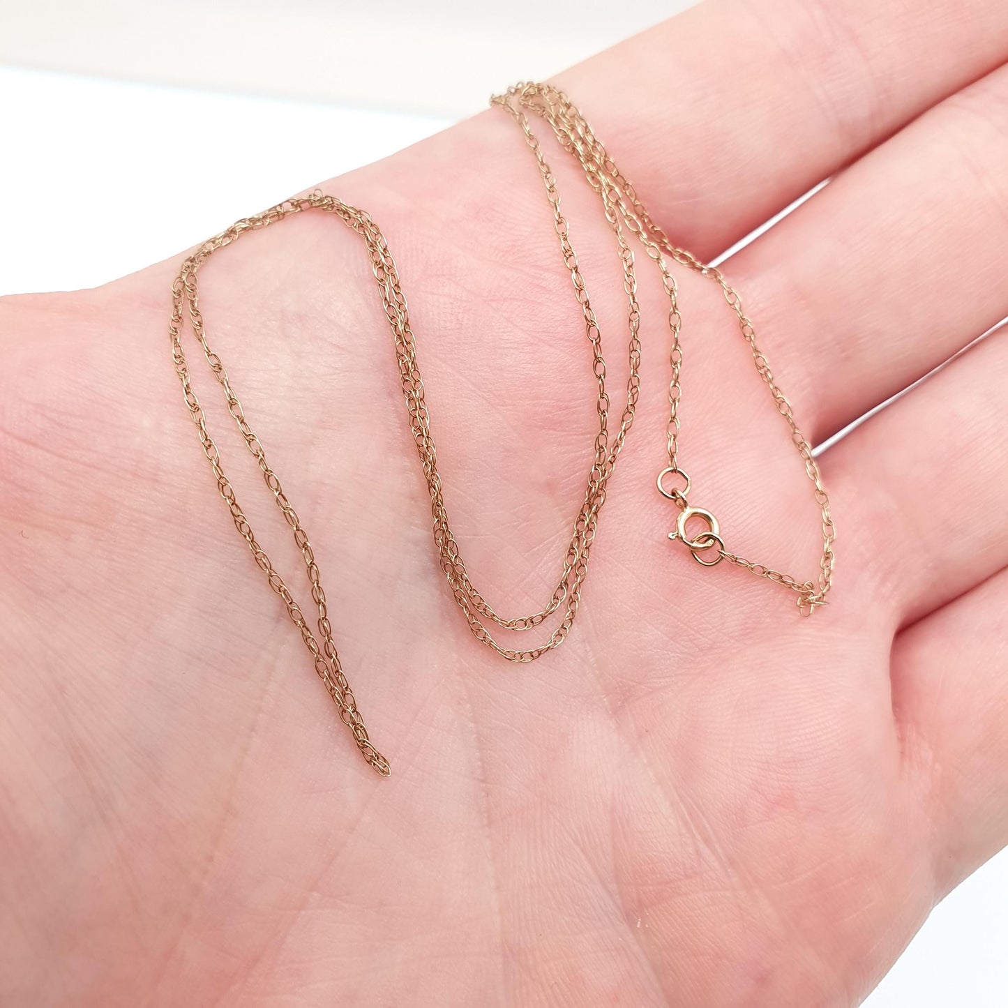 Vintage 9k 9ct Gold Chain Necklace Rope Link 47cm 18.5" 0.60g Twisting Cable Link Helix Long Fine Solid 375 Jewelry Jewellery