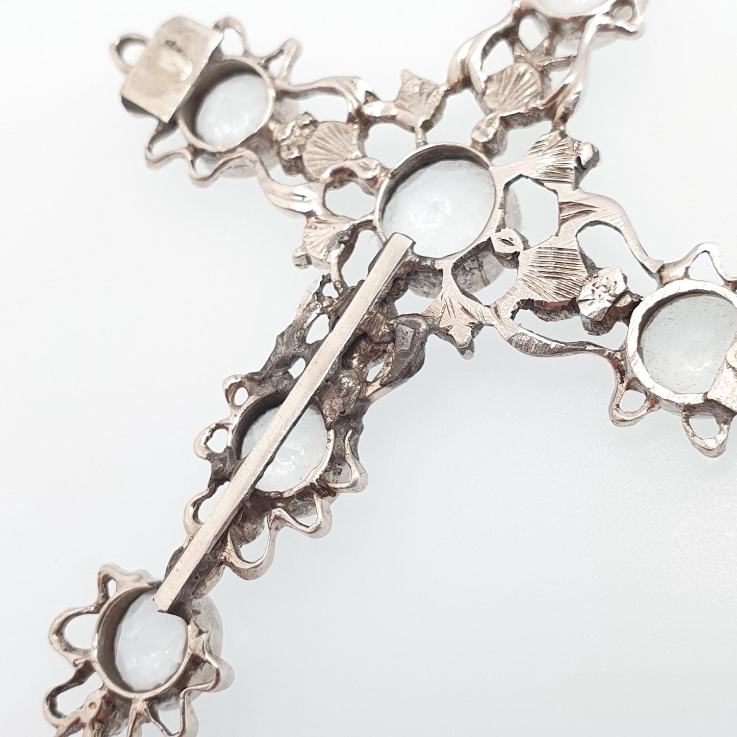 Antique Victorian Solid Silver Rock Crystal Crucifix Necklace Pendant Quartz Gemstone Very Large Big Jewelry Vintage Jewelry