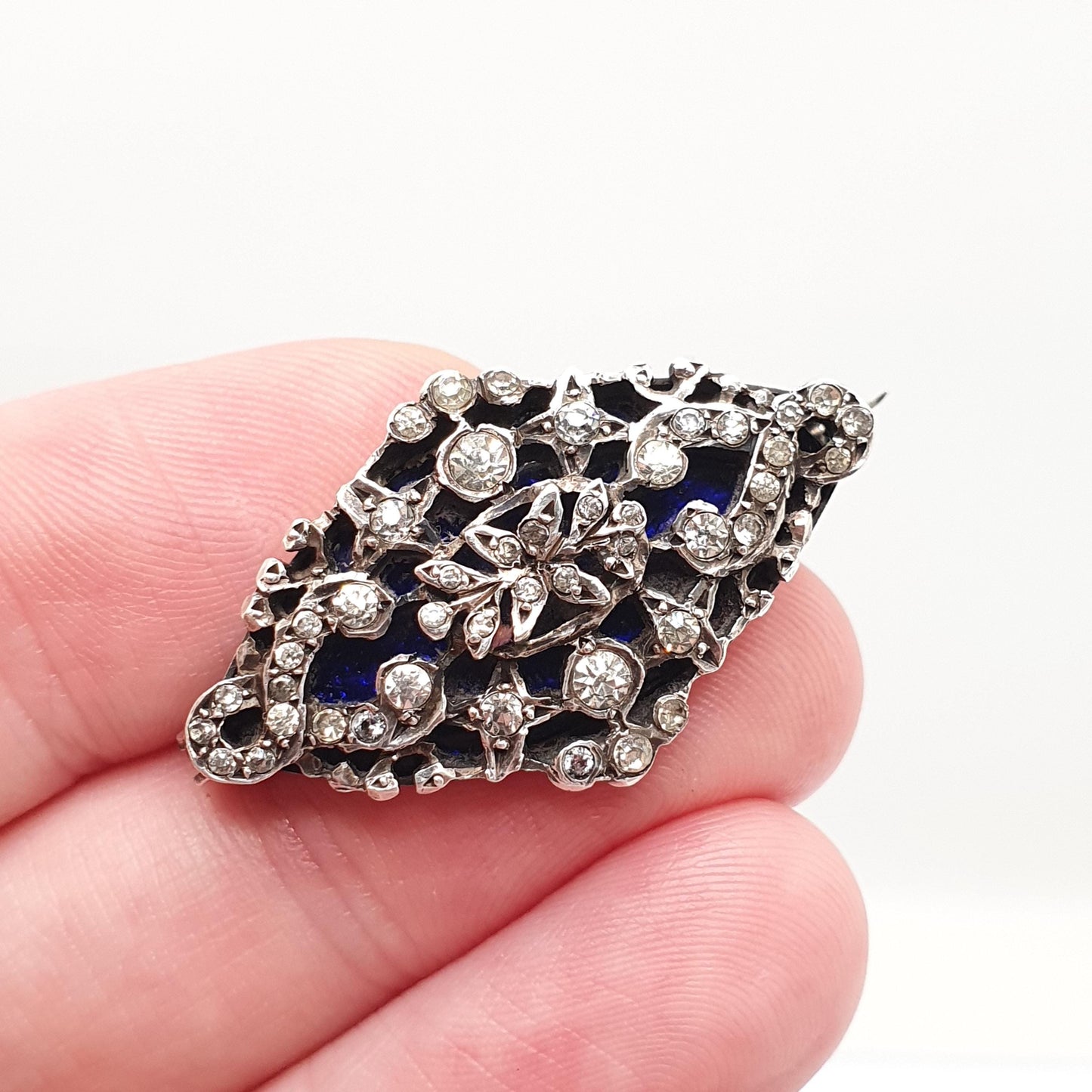 Antique Solid Silver Bristol Blue Glass Diamond Paste Brooch Victorian Georgian Revival Vintage 1800s Jewellery Jewelry