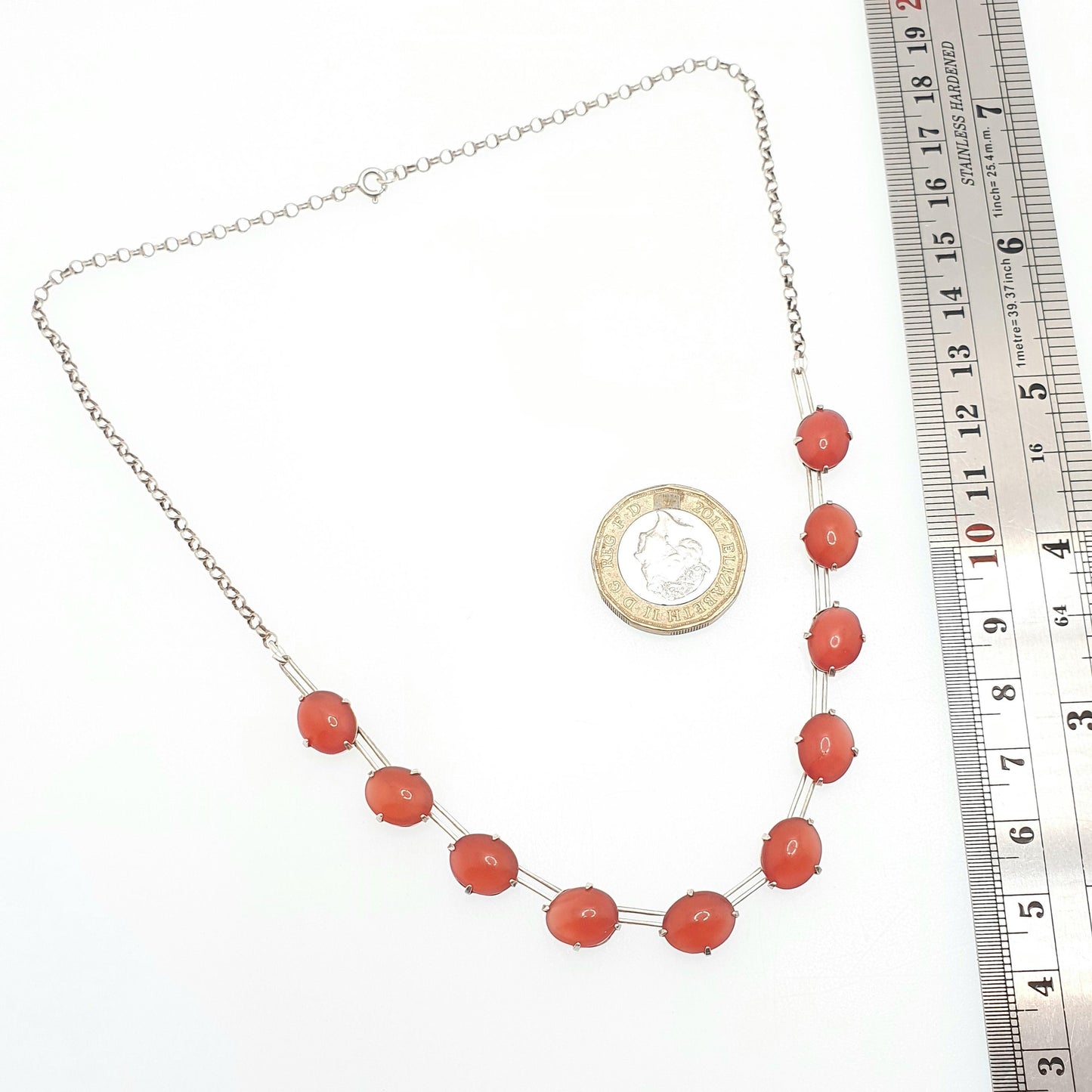 Antique Solid Silver Art Deco Necklace Faux Carnelian Riviera Oval Cut Vintage 1920s Womens Jewelry Jewellery
