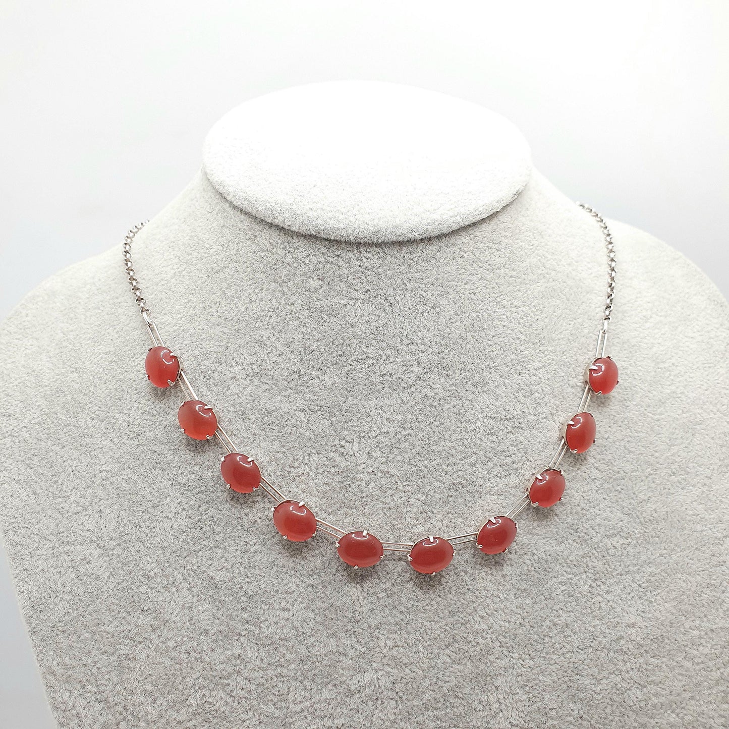 Antique Solid Silver Art Deco Necklace Faux Carnelian Riviera Oval Cut Vintage 1920s Womens Jewelry Jewellery