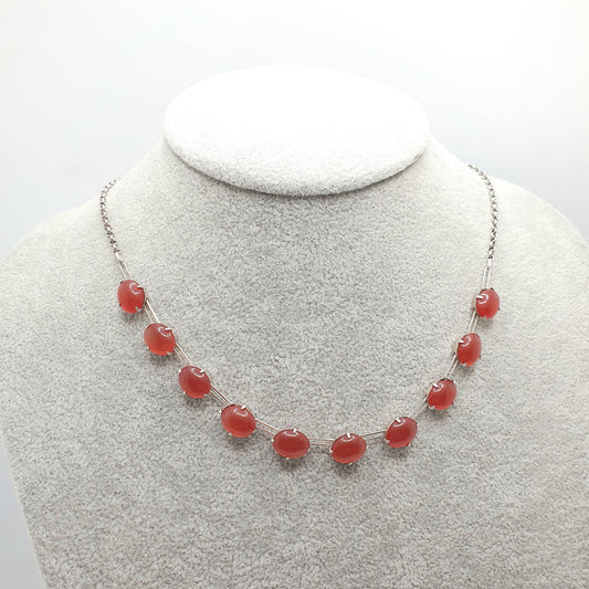 Antique Solid Silver Art Deco Necklace Faux Carnelian Riviera Oval Cut Vintage 1920s Womens Jewelry Jewellery