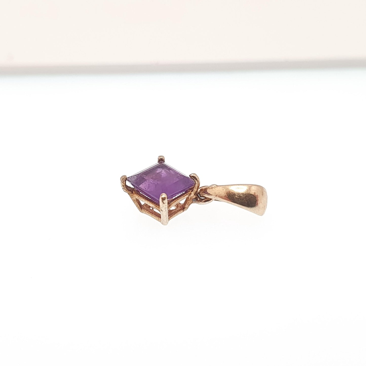 Vintage 9ct 9k Gold Amethyst Necklace Pendant Tiny Square Cut Small Solid 375 Retro Gemstone Jewellery Jewelry