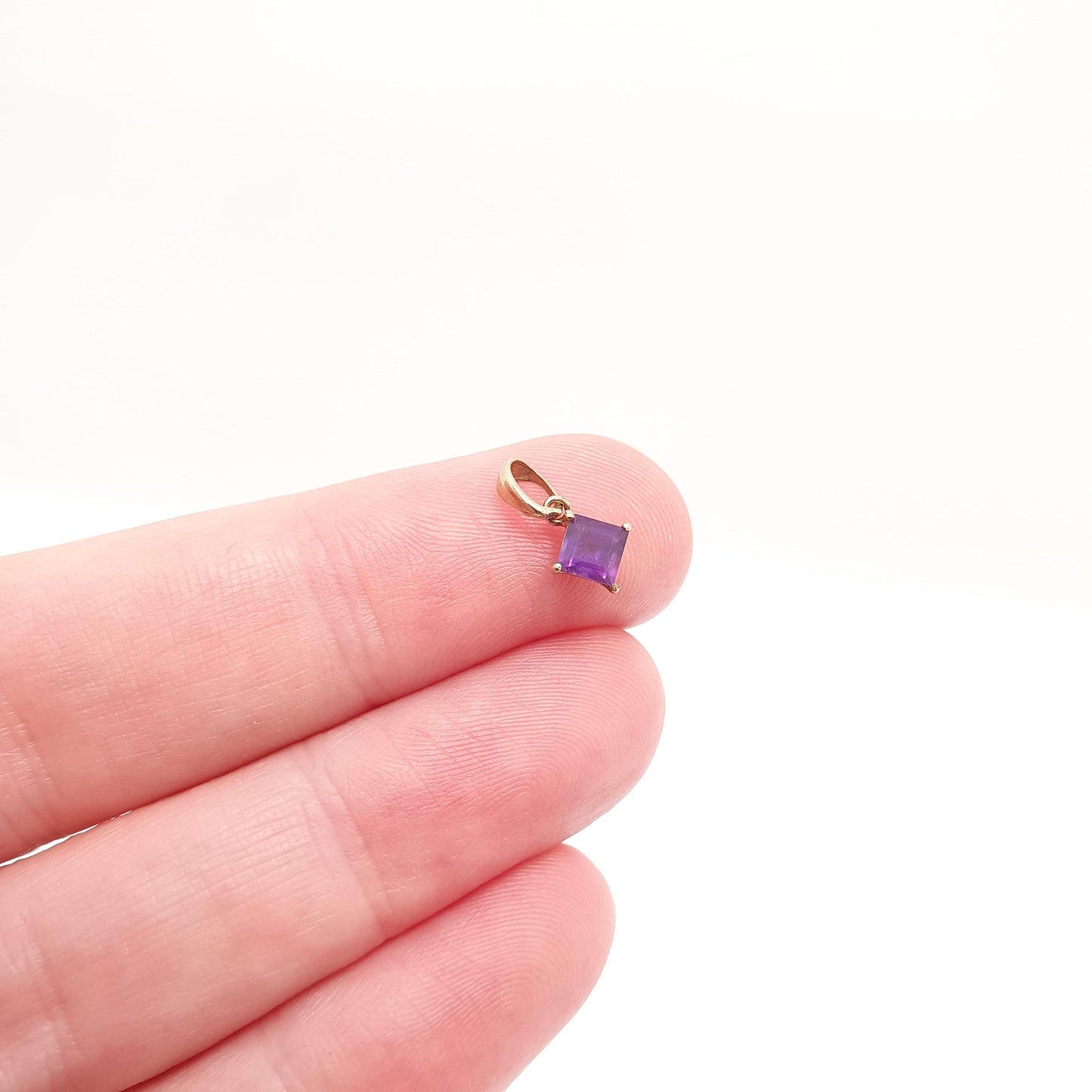 Vintage 9ct 9k Gold Amethyst Necklace Pendant Tiny Square Cut Small Solid 375 Retro Gemstone Jewellery Jewelry