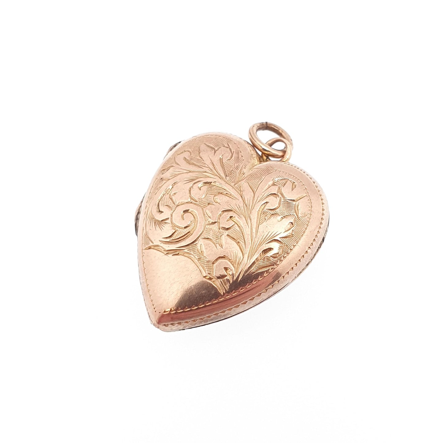 Antique Victorian Rolled Gold Heart Locket Necklace Rose Gold Filled Pendant Hand Engraved Vintage Picture Photo Jewellery Jewelry