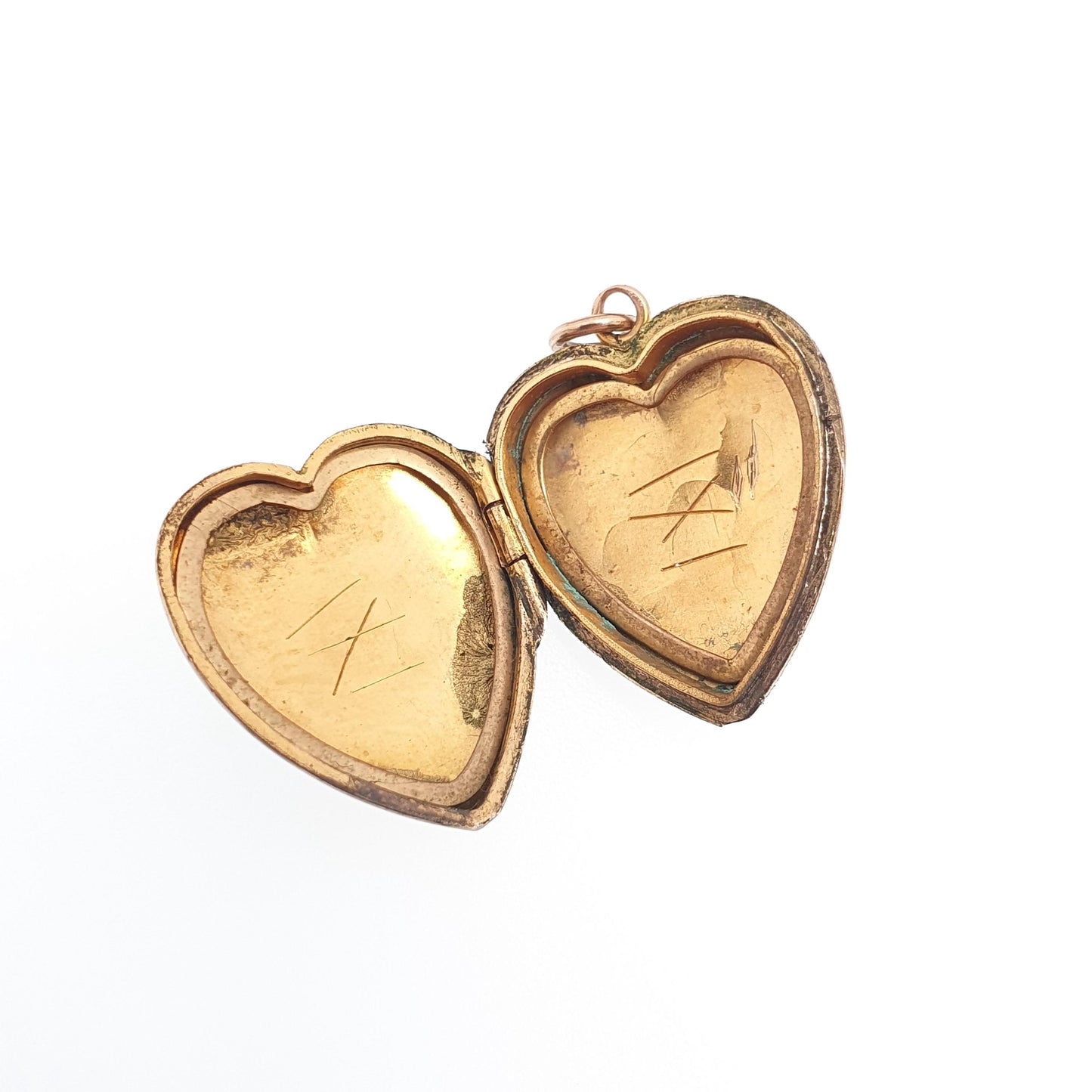 Antique Victorian Rolled Gold Heart Locket Necklace Rose Gold Filled Pendant Hand Engraved Vintage Picture Photo Jewellery Jewelry