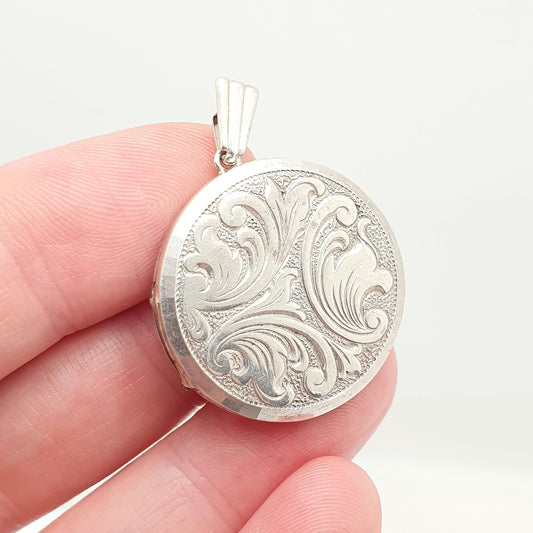 Vintage Georg Jensen Sterling Silver Locket Round Circle Scroll Pattern Necklace Pendant Picture Photo Jewellery Jewelry