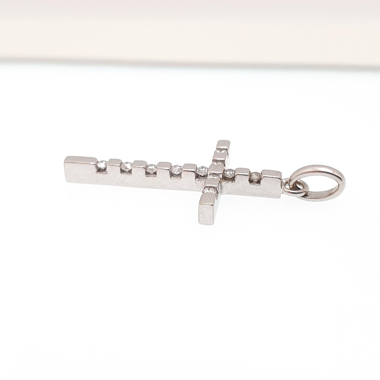Vintage 9ct Gold Diamond Cross Crucifix Pendant Natural Diamonds Solid 9k 9kt 375 Necklace White Gold
