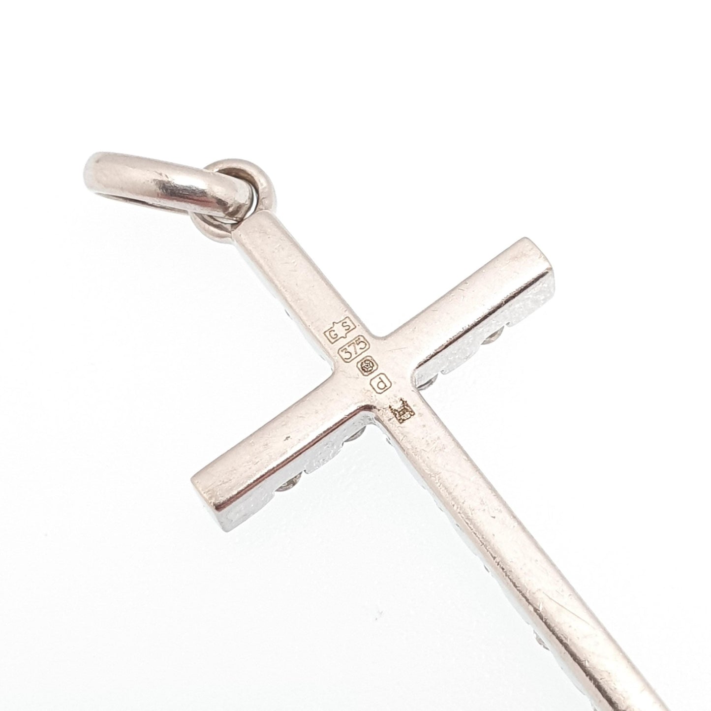 Vintage 9ct Gold Diamond Cross Crucifix Pendant Natural Diamonds Solid 9k 9kt 375 Necklace White Gold