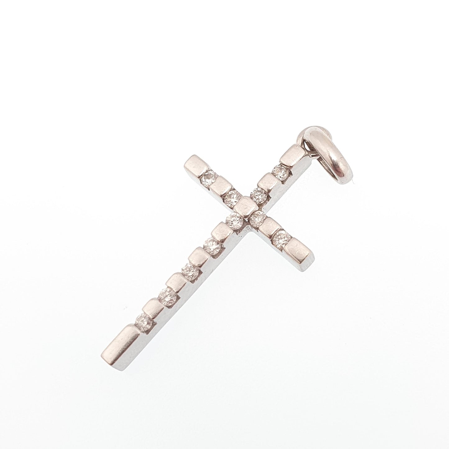 Vintage 9ct Gold Diamond Cross Crucifix Pendant Natural Diamonds Solid 9k 9kt 375 Necklace White Gold