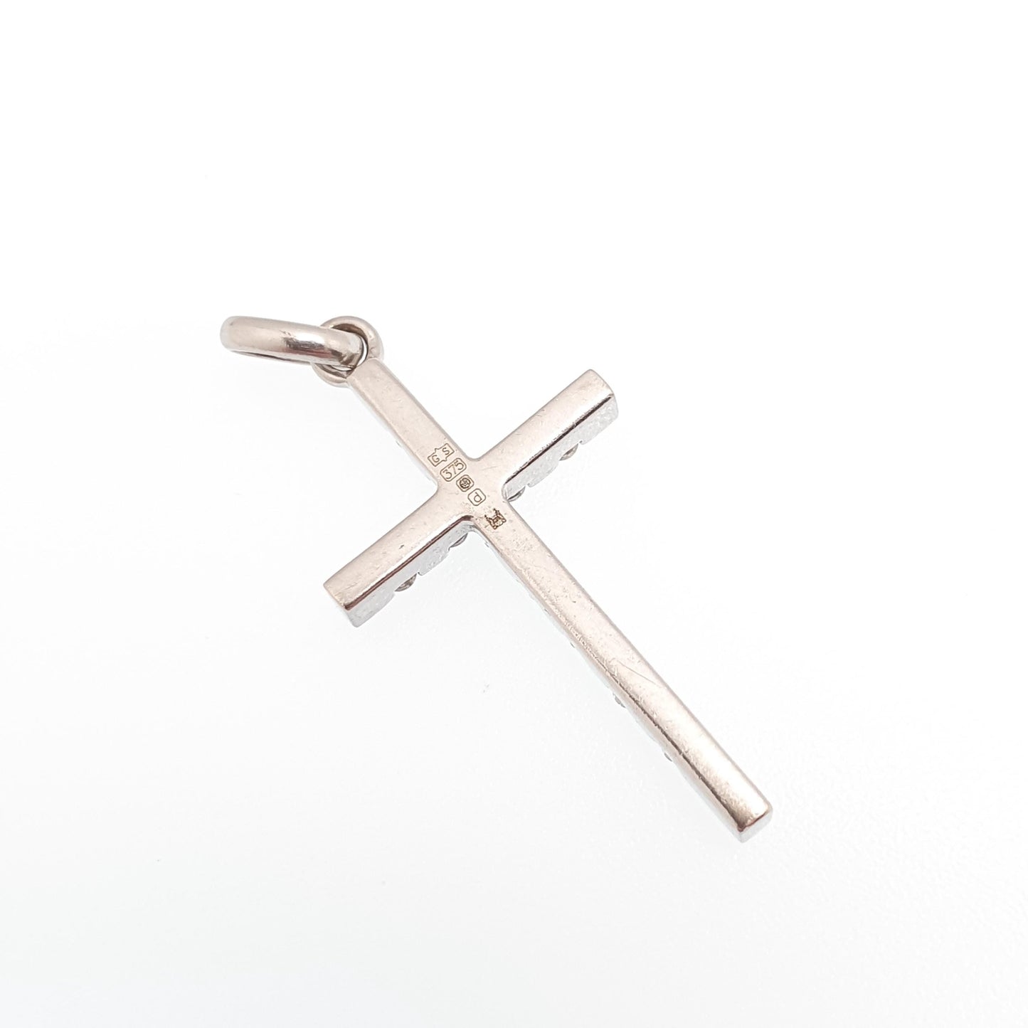 Vintage 9ct Gold Diamond Cross Crucifix Pendant Natural Diamonds Solid 9k 9kt 375 Necklace White Gold