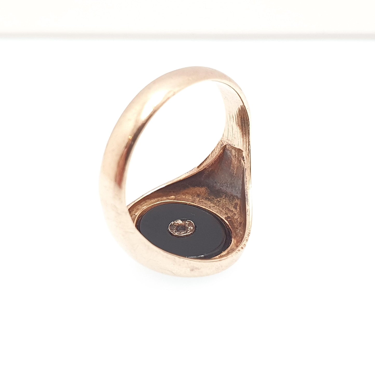Vintage 9k 9ct Gold Onyx & Diamond Signet Ring 1994 Hallmarked Oval Solid 375 Black Gemstone Mens Womens Jewelry