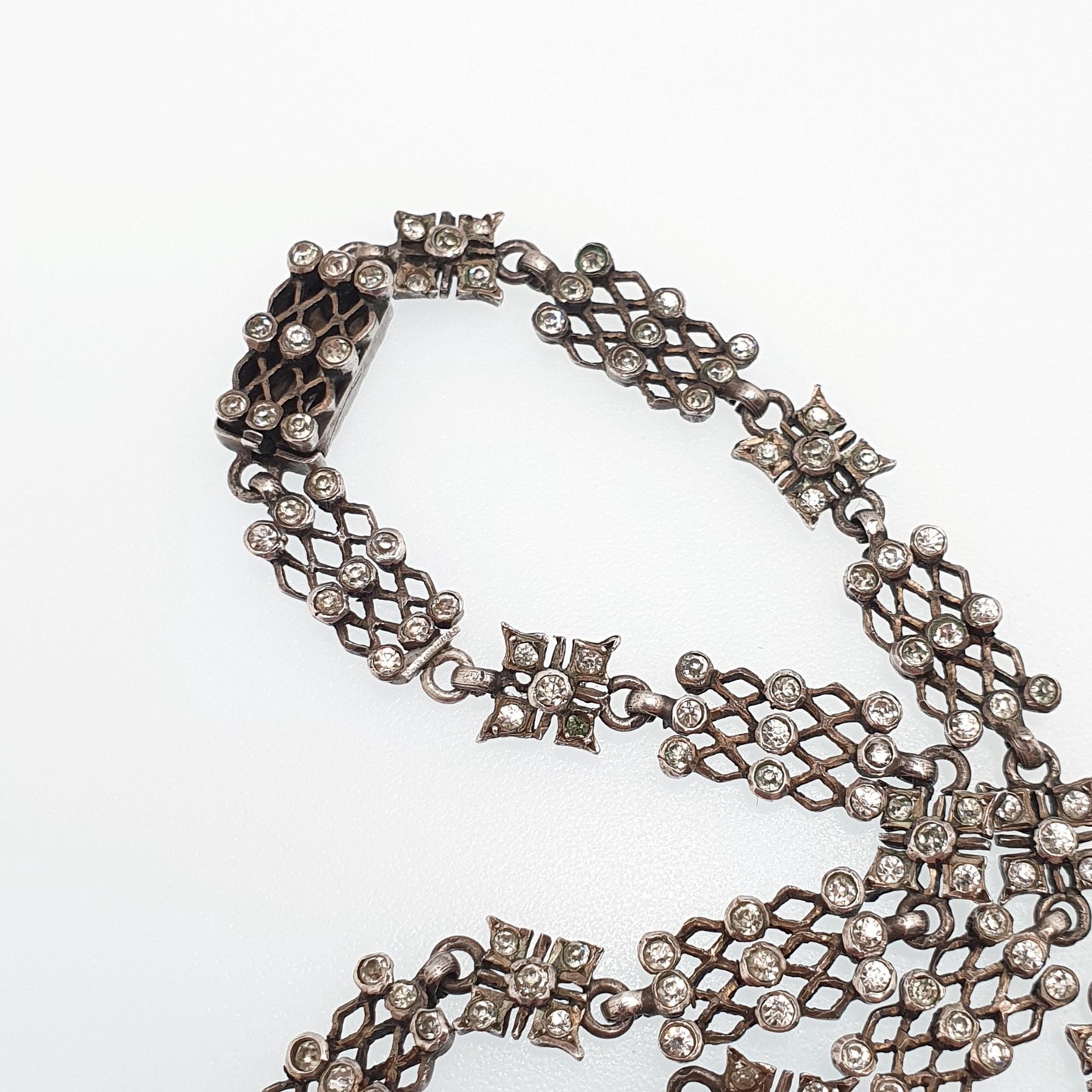 Antique Victorian Solid Silver Diamond Paste Necklace Choker Collar White Pastes Gird Pattern Vintage Jewelry Jewellery