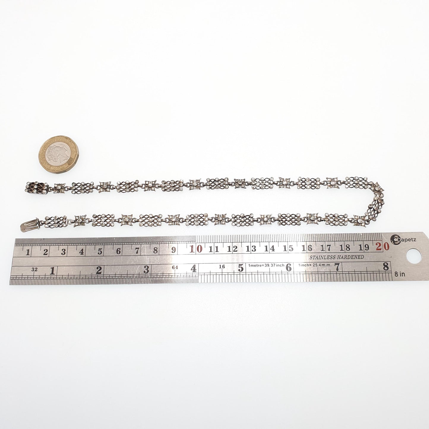 Antique Victorian Solid Silver Diamond Paste Necklace Choker Collar White Pastes Gird Pattern Vintage Jewelry Jewellery