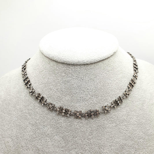 Antique Victorian Solid Silver Diamond Paste Necklace Choker Collar White Pastes Gird Pattern Vintage Jewelry Jewellery