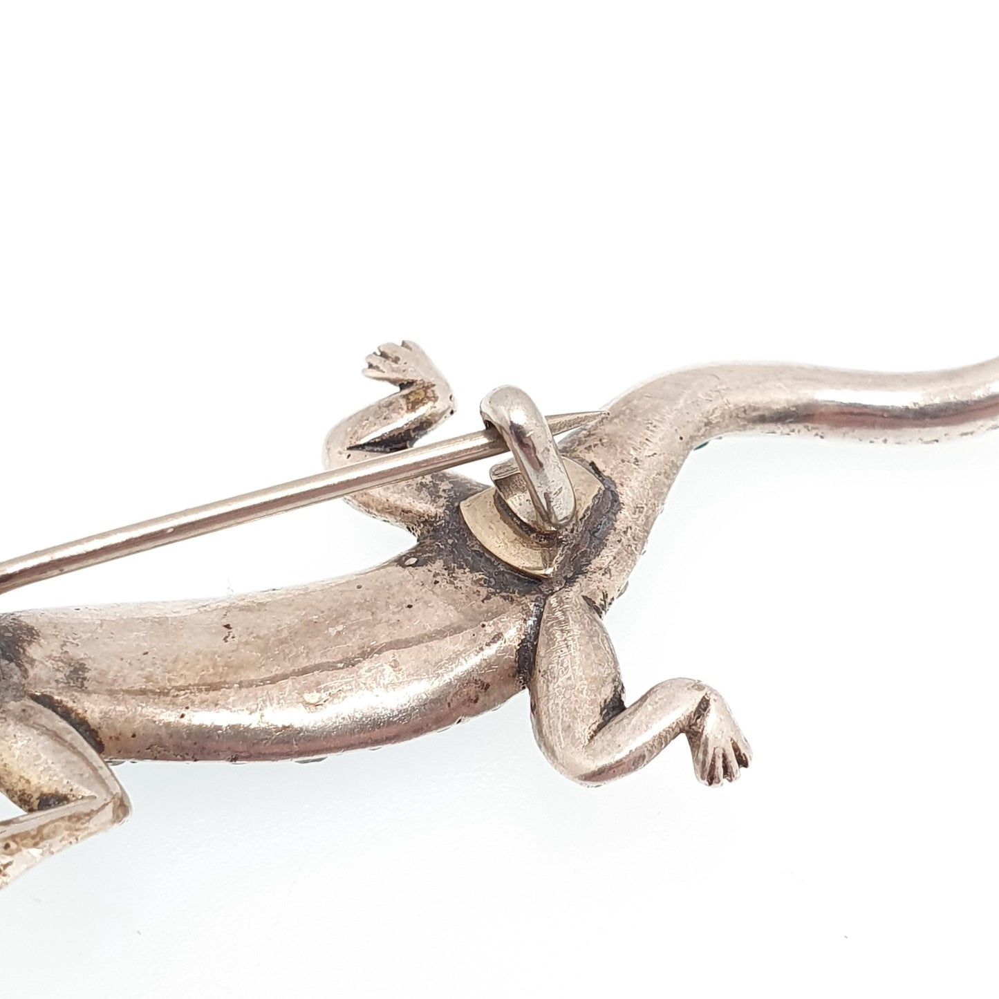 Antique Victorian Solid Silver Lizard Brooch Emerald & Diamond Paste Pastes Reptile Animal Gecko Vintage Womens Retro Jewelry Jewellery