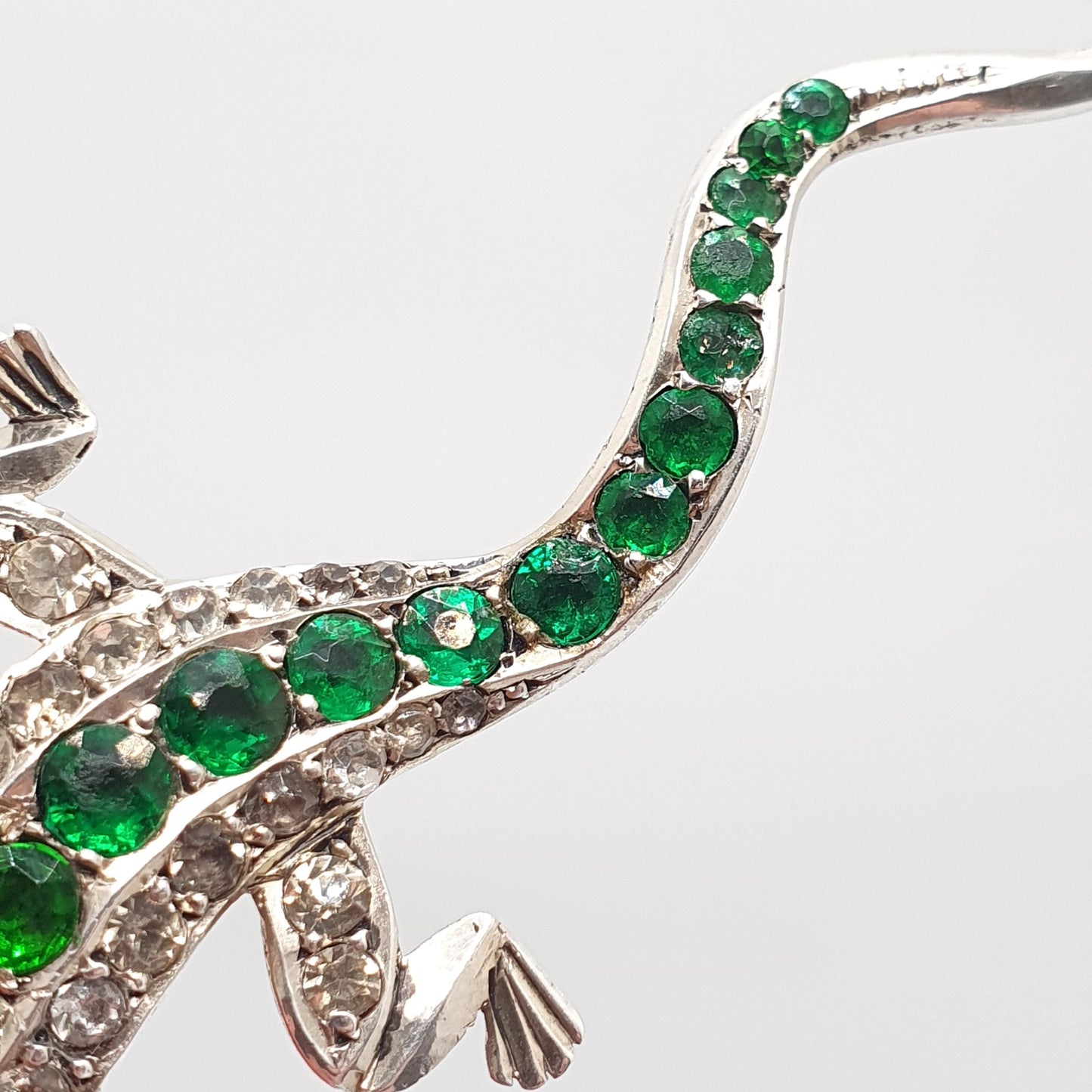 Antique Victorian Solid Silver Lizard Brooch Emerald & Diamond Paste Pastes Reptile Animal Gecko Vintage Womens Retro Jewelry Jewellery